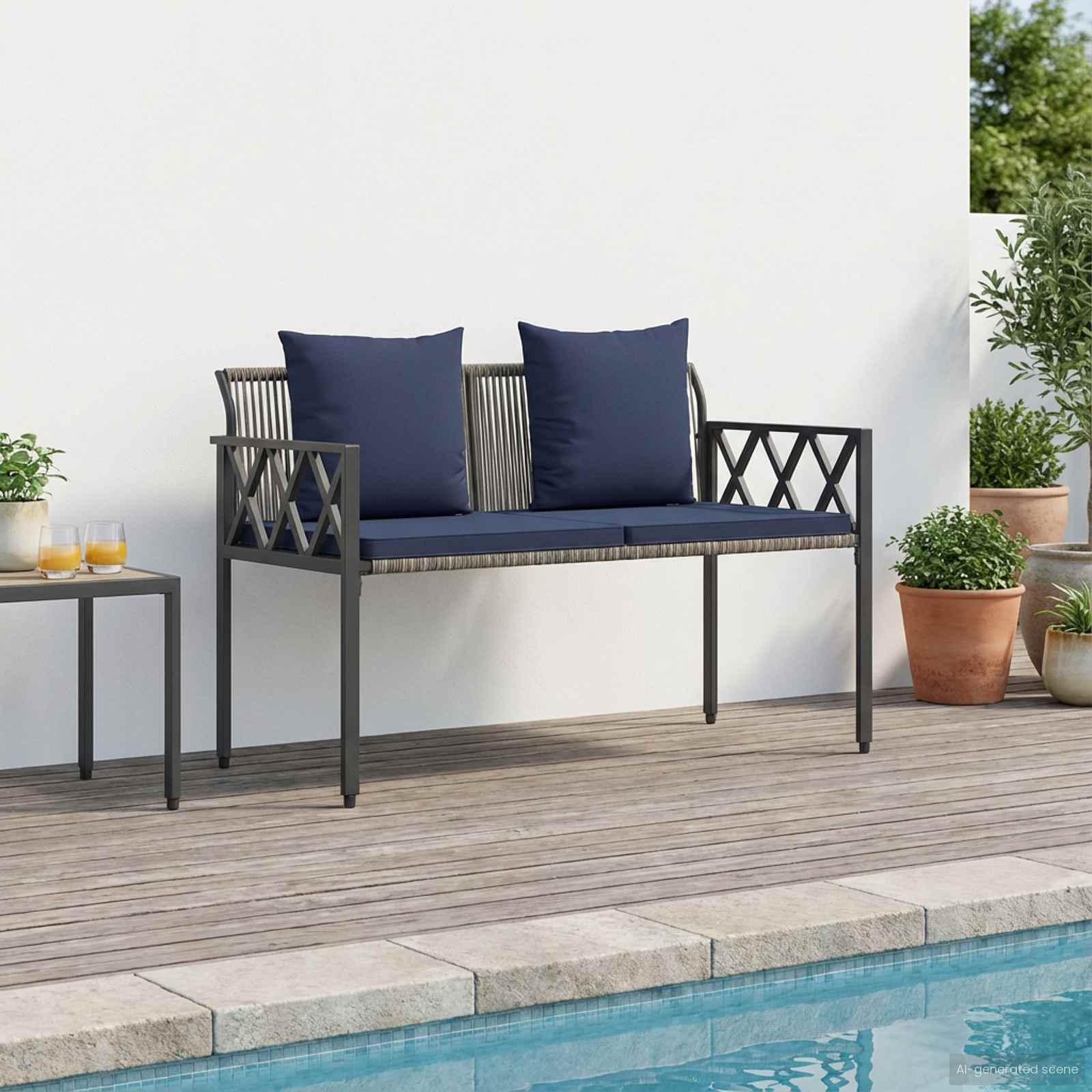 vidaXL Outdoor Benches 2 -Seater 116 x 56 x 75 cm Poly Rattan 1