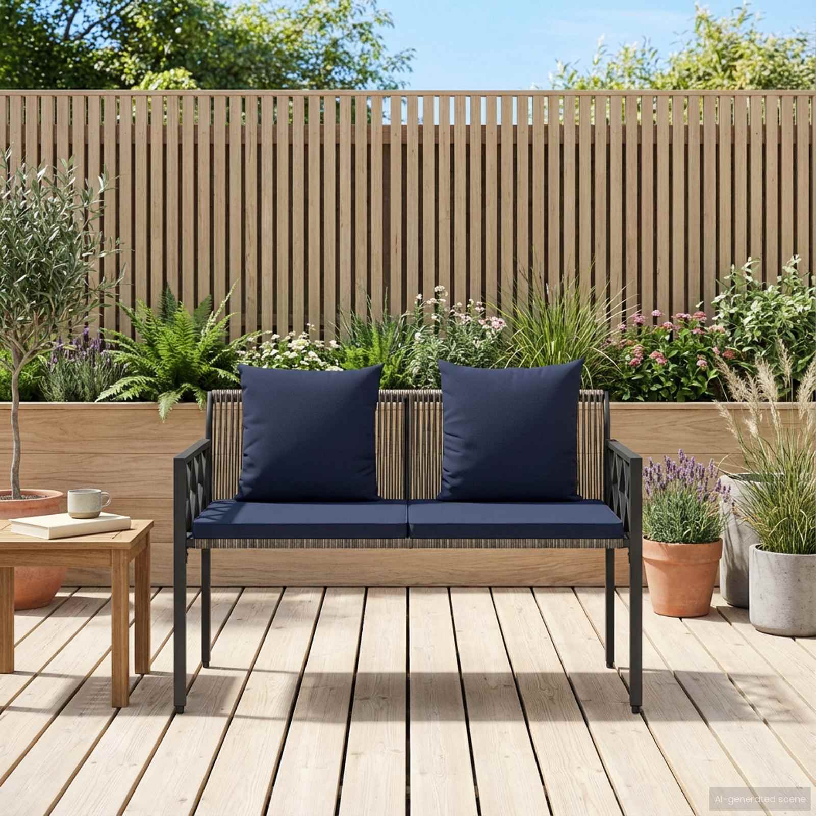 vidaXL Outdoor Benches 2 -Seater 116 x 56 x 75 cm Poly Rattan 3