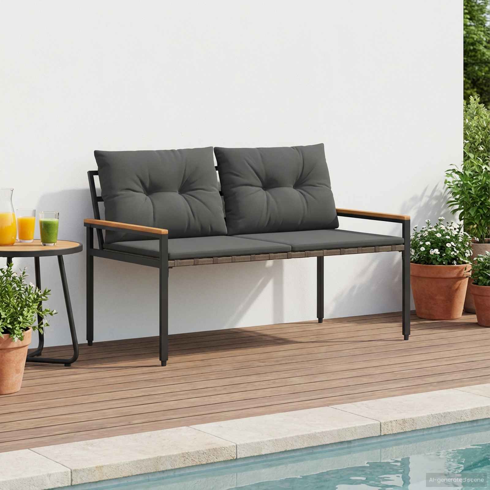 vidaXL Outdoor Bench 2 -Seater 116 x 67.5 x 72 cm Poly Rattan 1