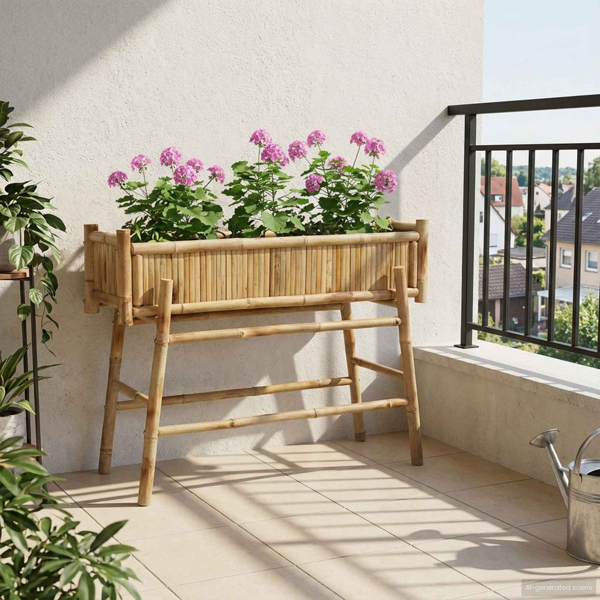 Garden Planter With Holder Natural 50 x 38 x 74 cm Bamboo H-shaped frame 50 cm