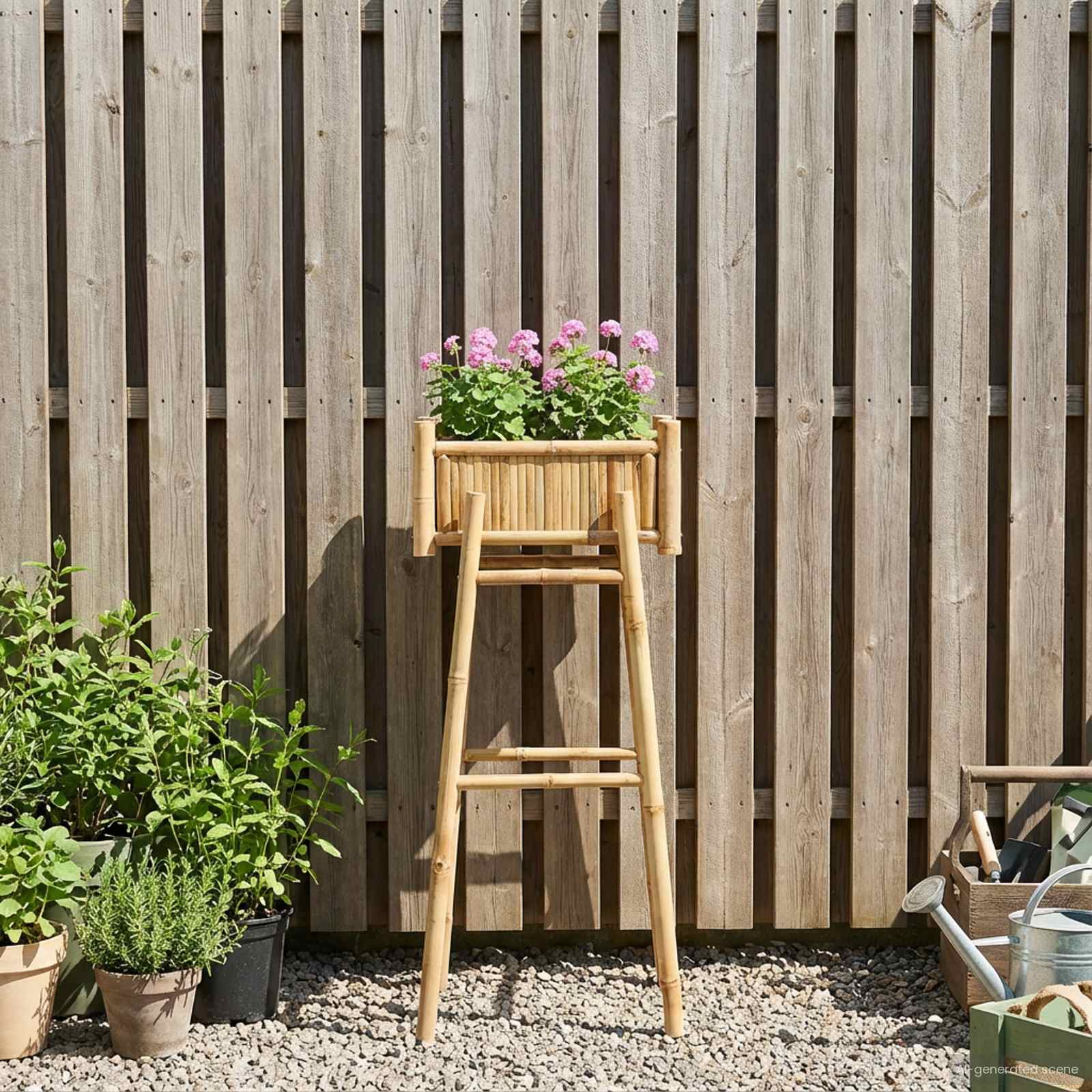 vidaXL Garden Planter With Holder Natural 50 x 38 x 114 cm Bamboo 3