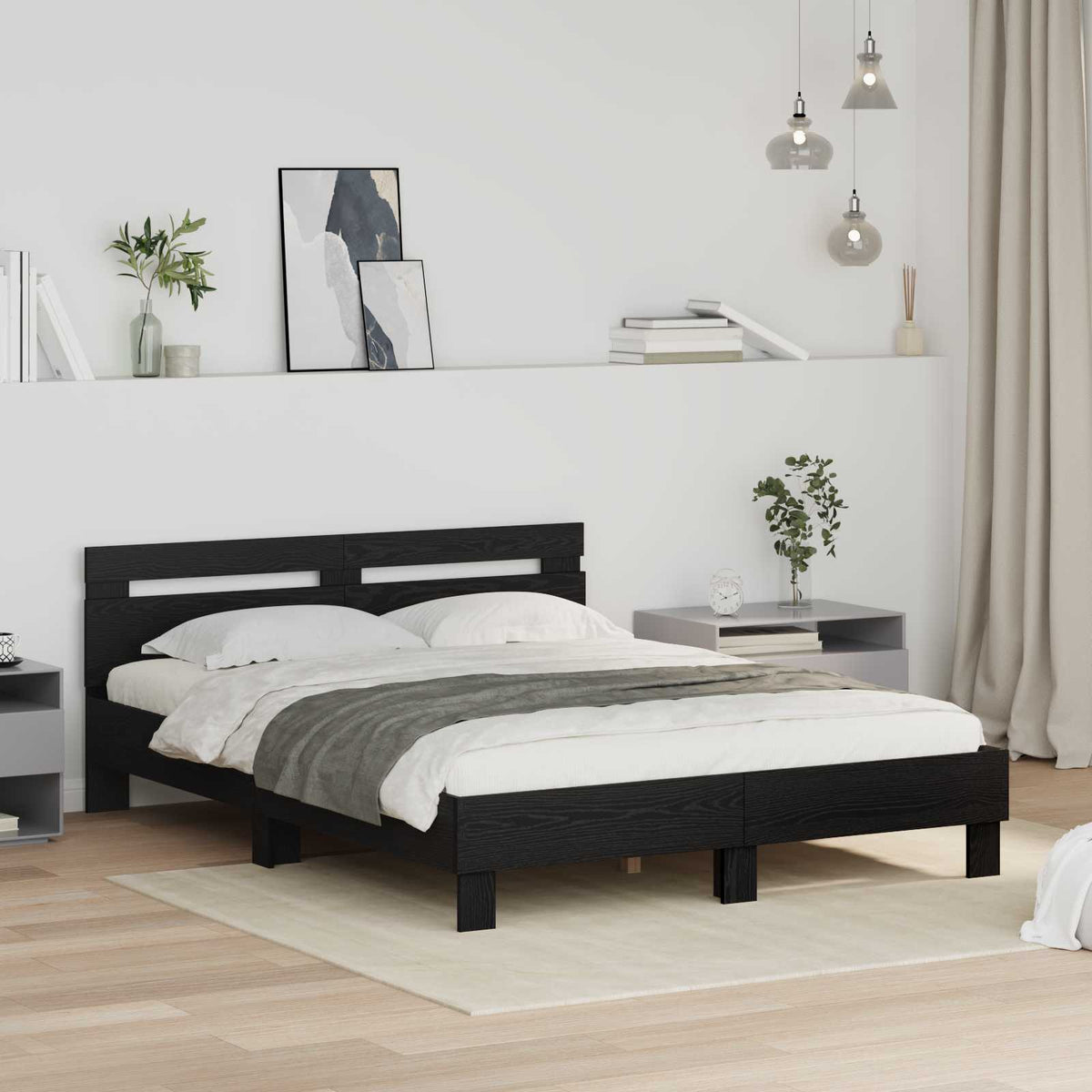 Bed Frame without Mattress 140x200 cm Black oak