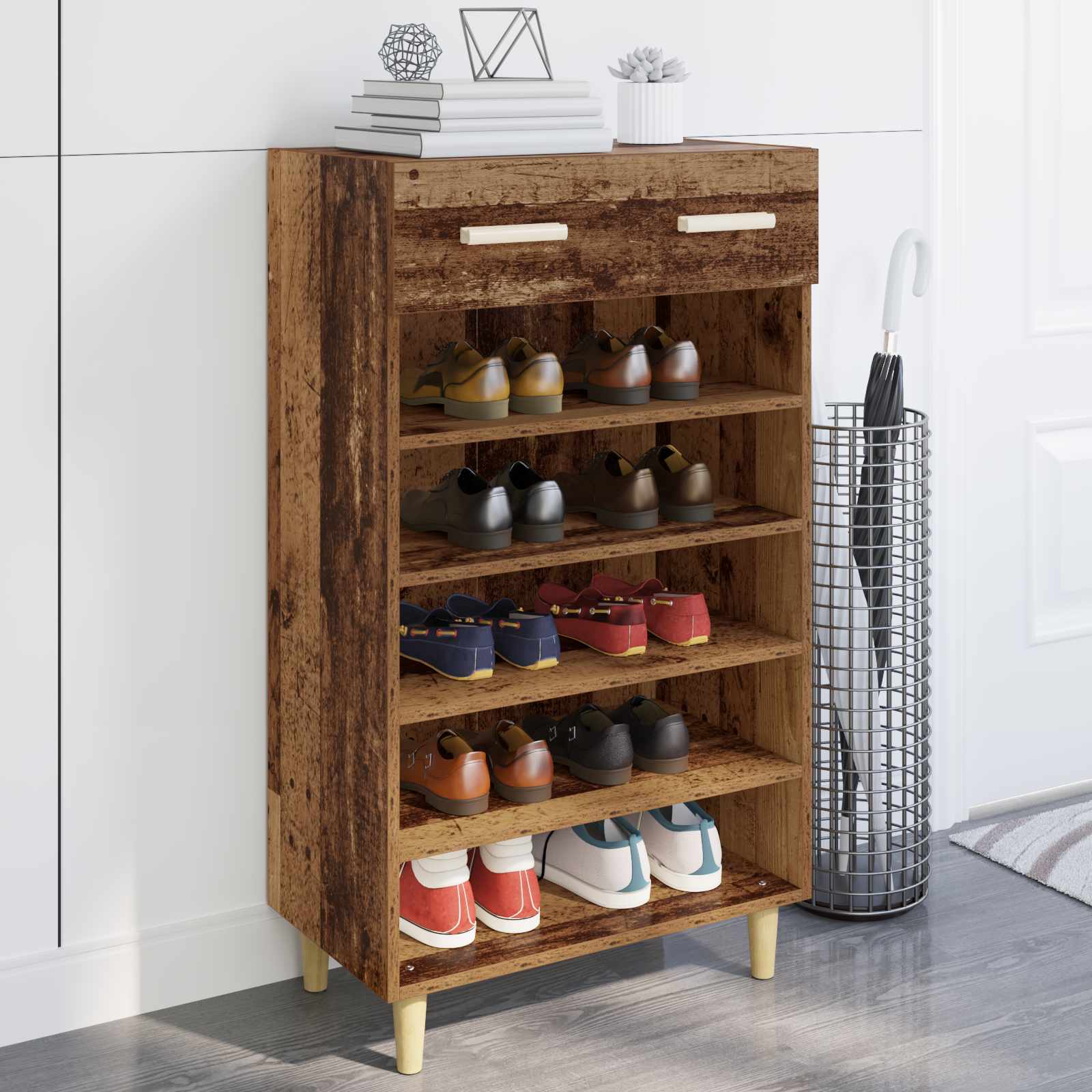 vidaXL Shoe Cabinet 60 x 35 x 105 cm Engineered Wood Old Wood 1