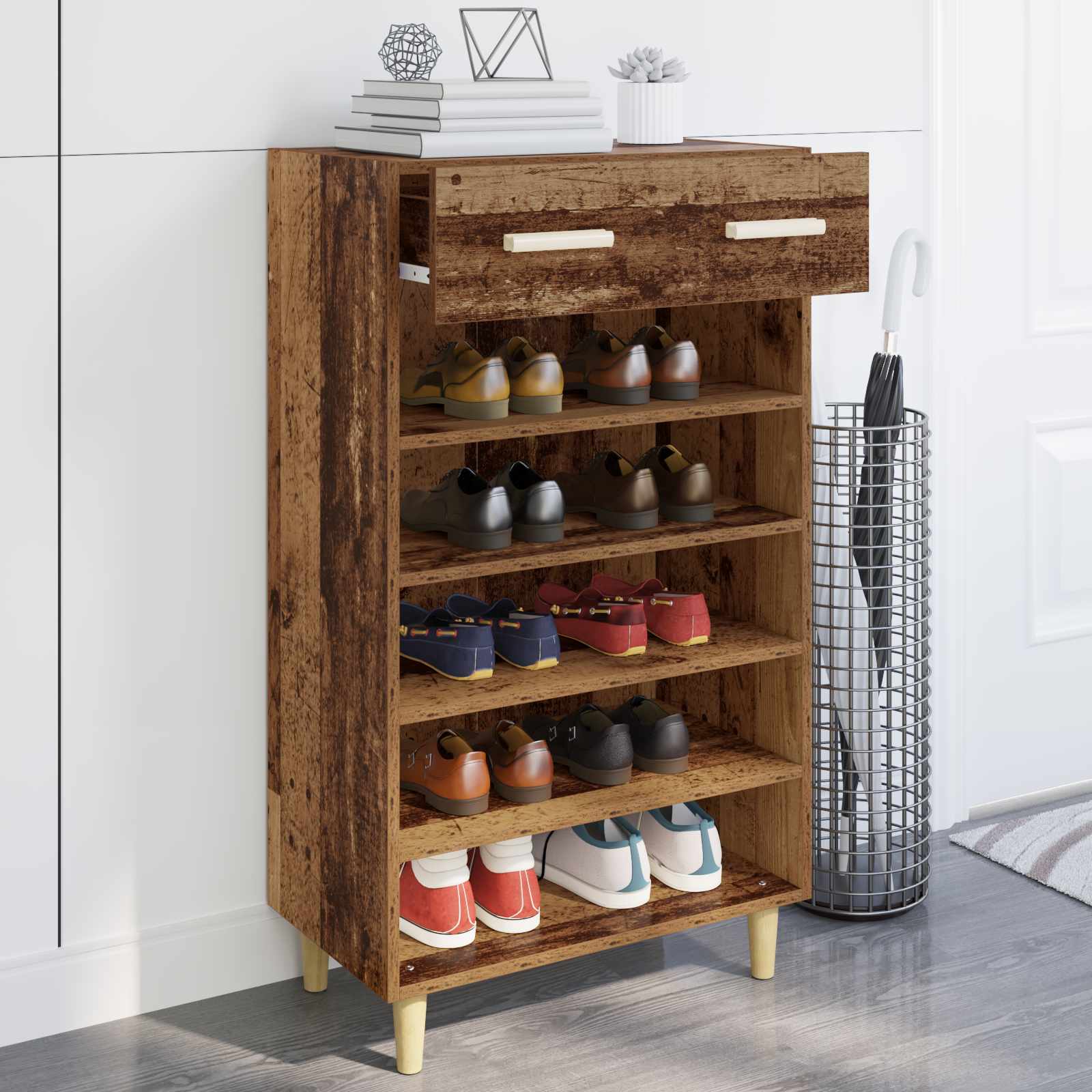 vidaXL Shoe Cabinet 60 x 35 x 105 cm Engineered Wood Old Wood 5