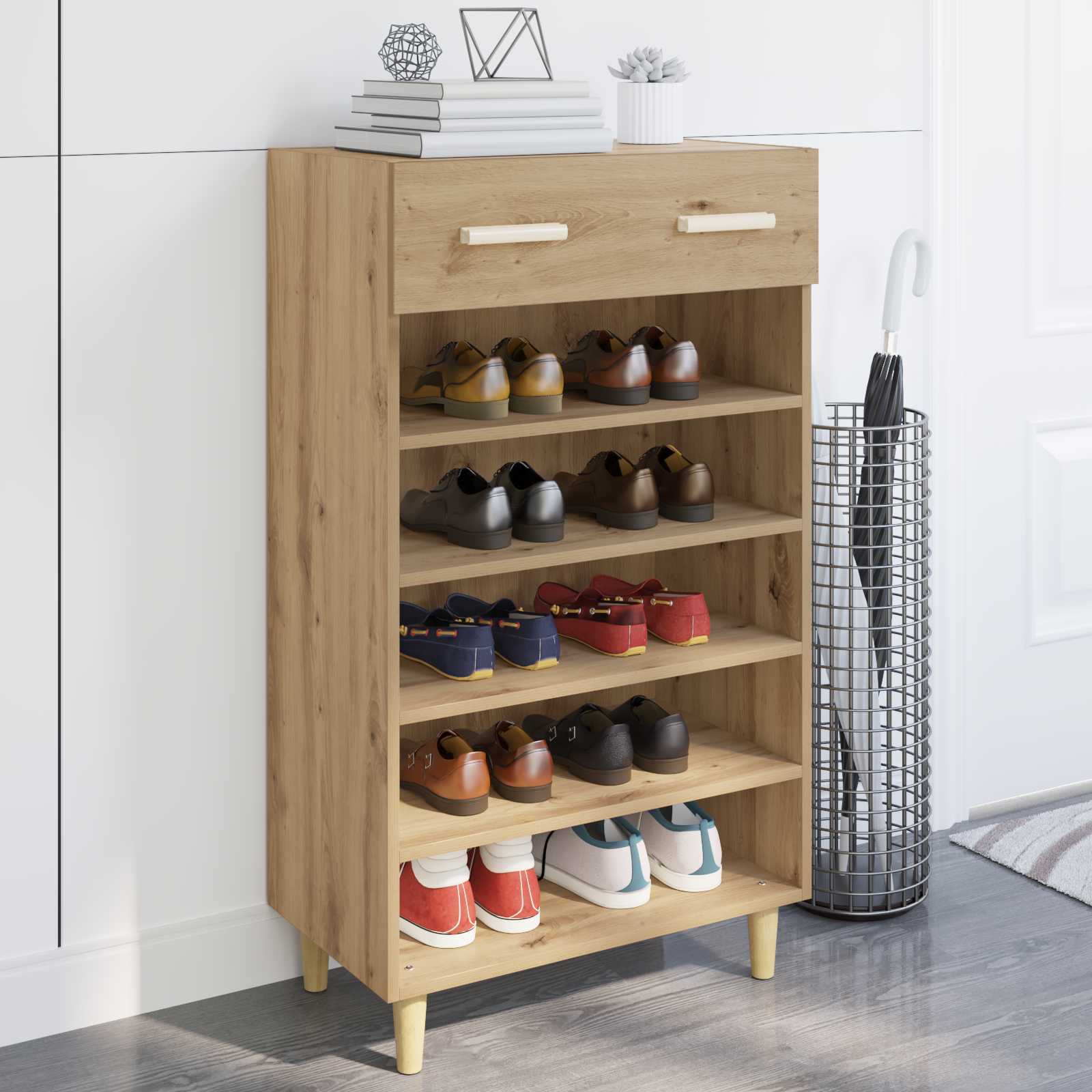 vidaXL Shoe Cabinet 60 x 35 x 105 cm Engineered Wood Artisian Oak 1
