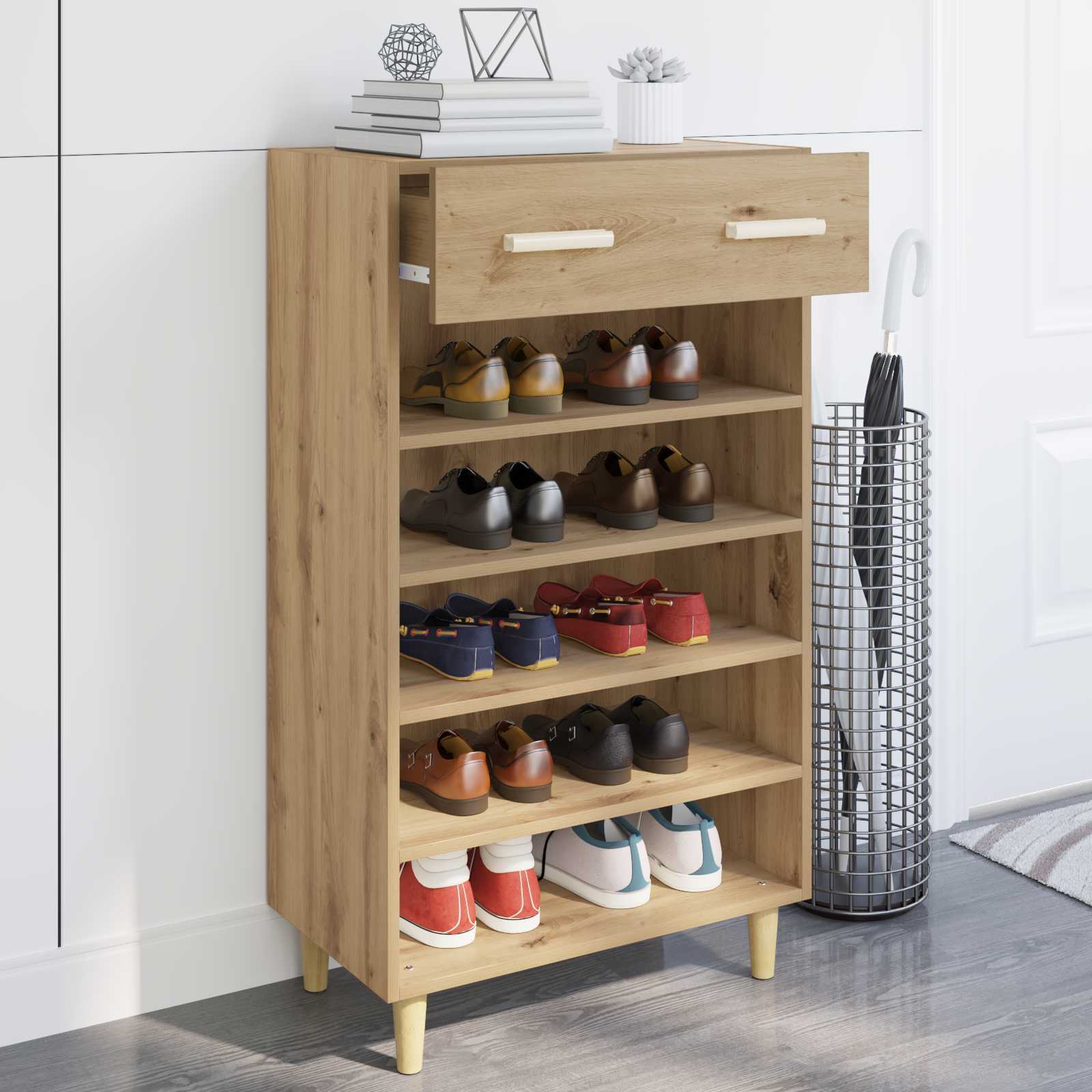 vidaXL Shoe Cabinet 60 x 35 x 105 cm Engineered Wood Artisian Oak 5