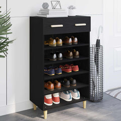 vidaXL Shoe Cabinet 60 x 35 x 105 cm Engineered Wood Black Oak 1