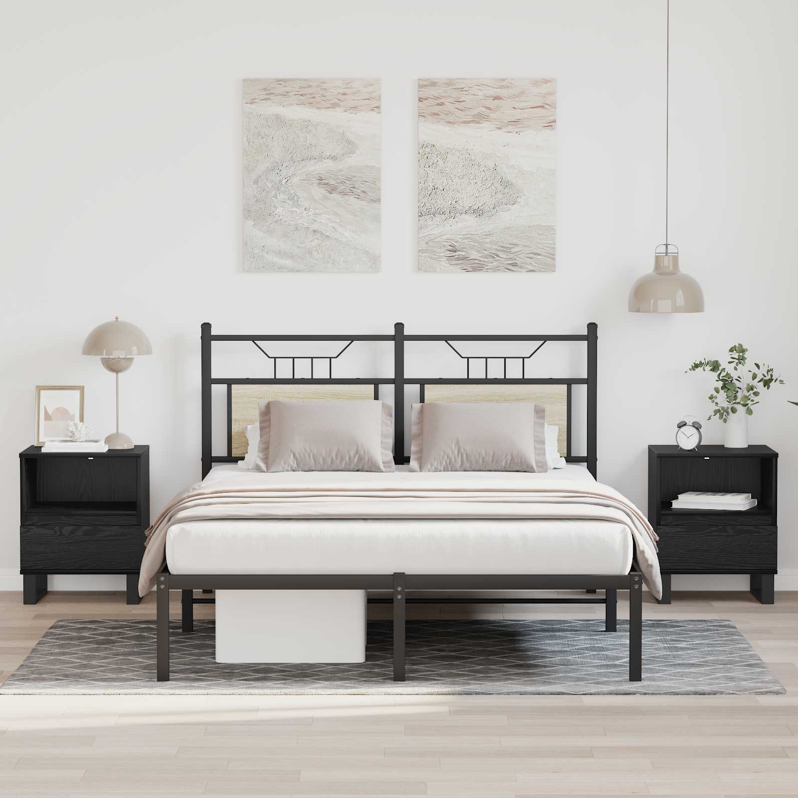 vidaXL Bed Cabinet Black Oak 40 x 35 x 50 cm Engineered Wood 1