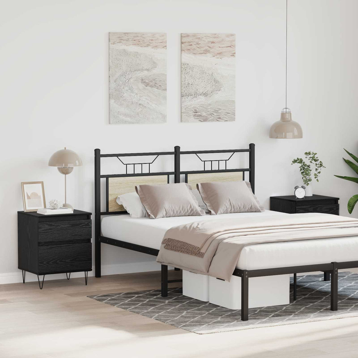 vidaXL Bed Cabinet Black Oak 40 x 35 x 50 cm Engineered Wood 4