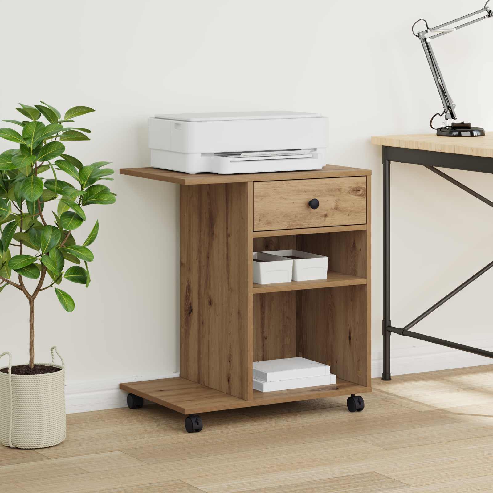 vidaXL Printer Stand Artisian Oak 60 x 40 x 68.5 cm Engineered Wood 4
