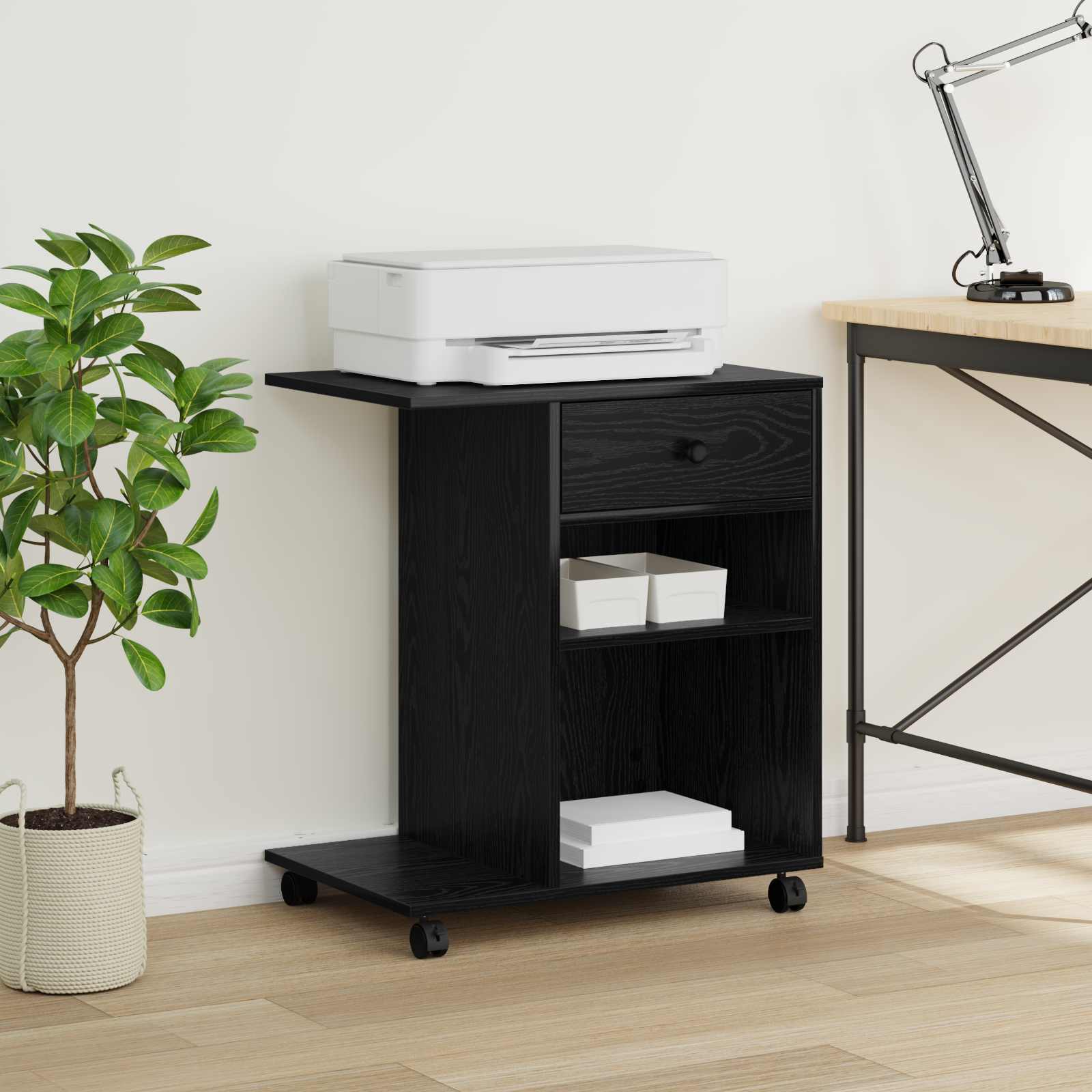 vidaXL Printer Stand Black Oak 60 x 40 x 68.5 cm Engineered Wood 4