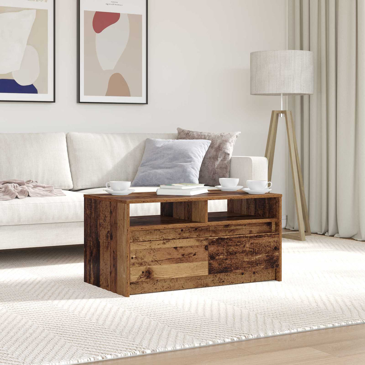 Coffee Table with LED Lights Engineered Wood Old wood