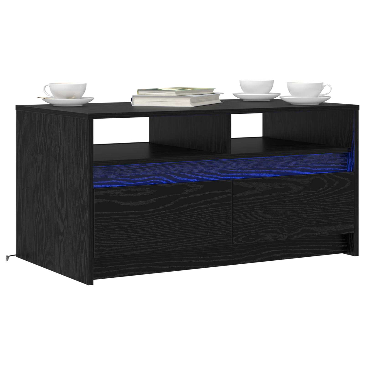 Coffee Table with LED Lights Engineered Wood Black oak