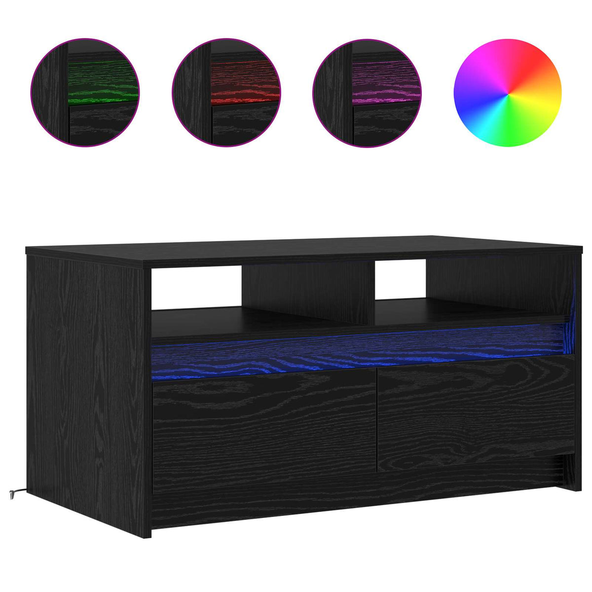 Coffee Table with LED Lights Engineered Wood Black oak