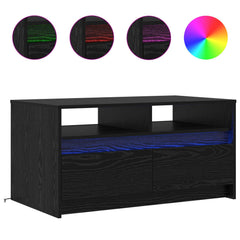 Coffee Table with LED Lights Engineered Wood Black oak