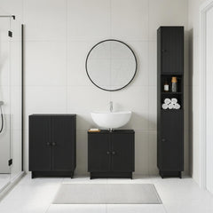 3 Piece Bathroom Cabinet Set EDE Engineered Wood Black Vertical stripes