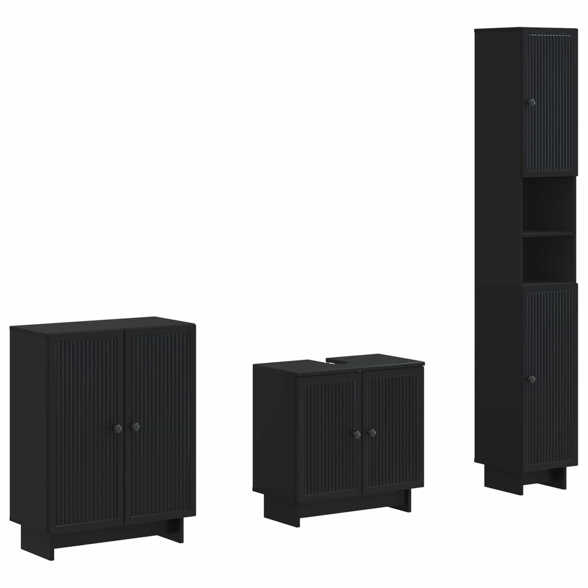 3 Piece Bathroom Cabinet Set EDE Engineered Wood Black Vertical stripes
