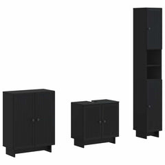 3 Piece Bathroom Cabinet Set EDE Engineered Wood Black Vertical stripes