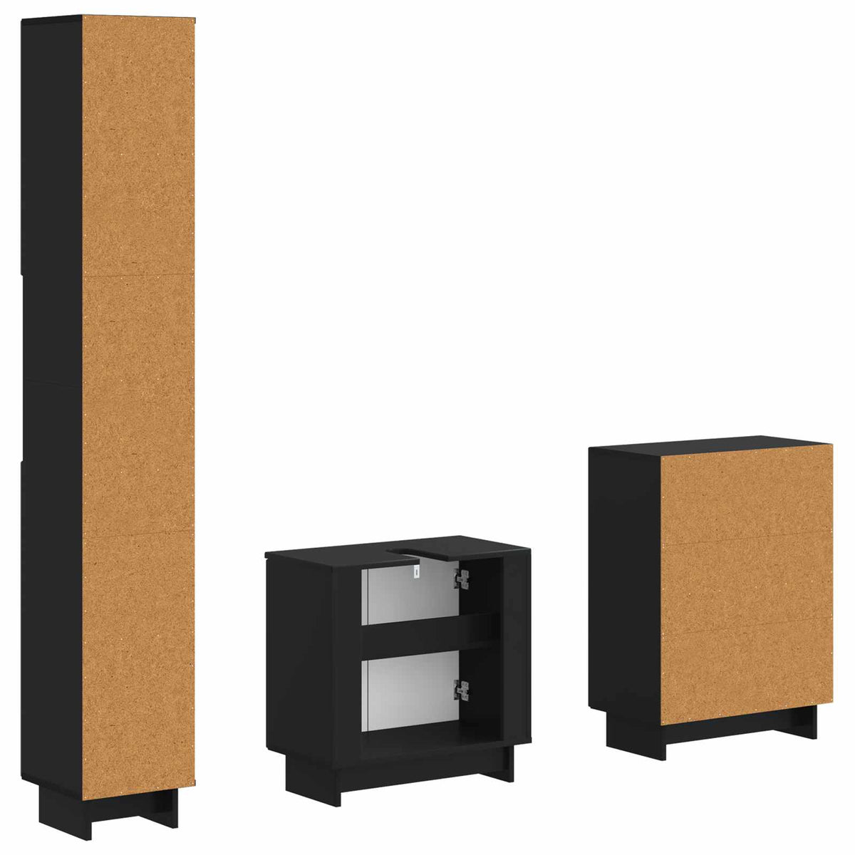 3 Piece Bathroom Cabinet Set EDE Engineered Wood Black Vertical stripes