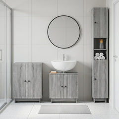 3 Piece Bathroom Cabinet Set ALKMAAR Grey Sonoma Vertical stripes