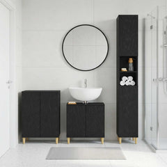 3 Piece Bathroom Cabinet Set EDE Engineered Wood Black Leaf pattern