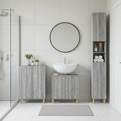 3 Piece Bathroom Cabinet Set ALKMAAR Grey Sonoma Leaf pattern
