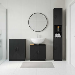 3 Piece Bathroom Cabinet Set EDE Engineered Wood Black V-shape stripes
