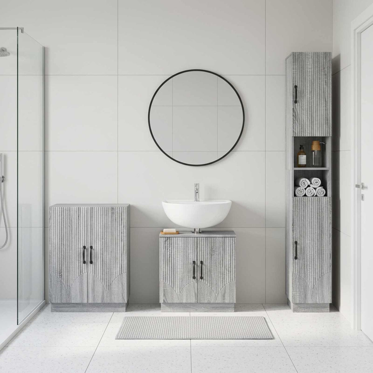 3 Piece Bathroom Cabinet Set ALKMAAR Grey Sonoma V-shape stripes