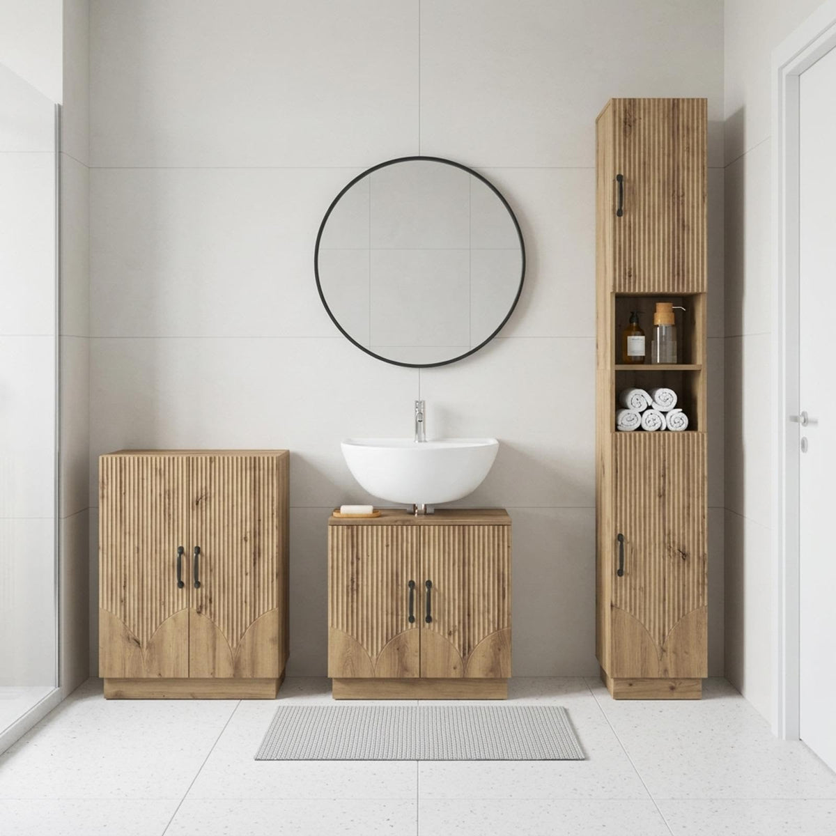 3 Piece Bathroom Cabinet Set ALKMAAR Artisan Oak V-shape stripes