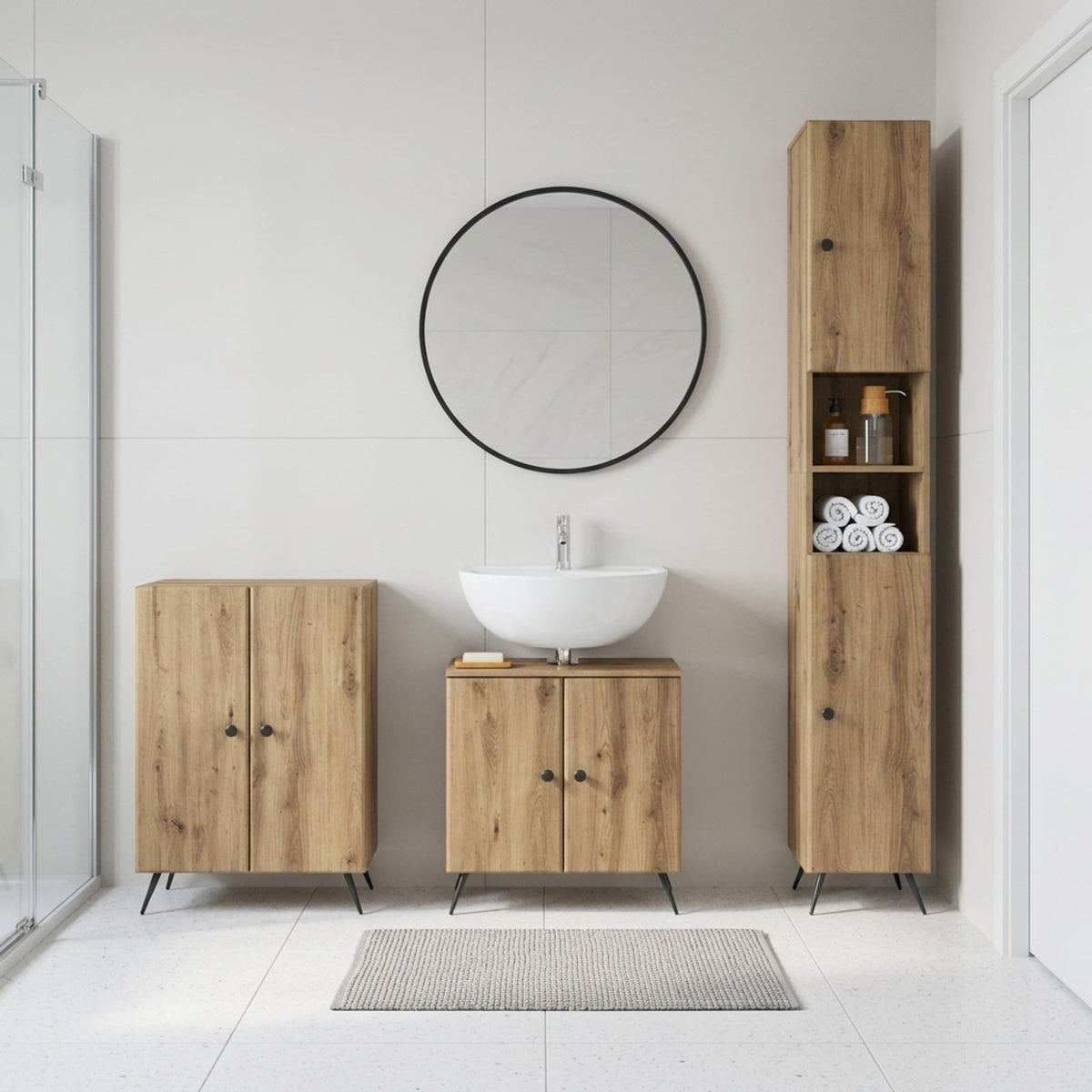 3 Piece Bathroom Cabinet Set ALKMAAR Artisan Oak Round edge