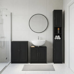 3 Piece Bathroom Cabinet Set EDE Engineered Wood Black O-shape