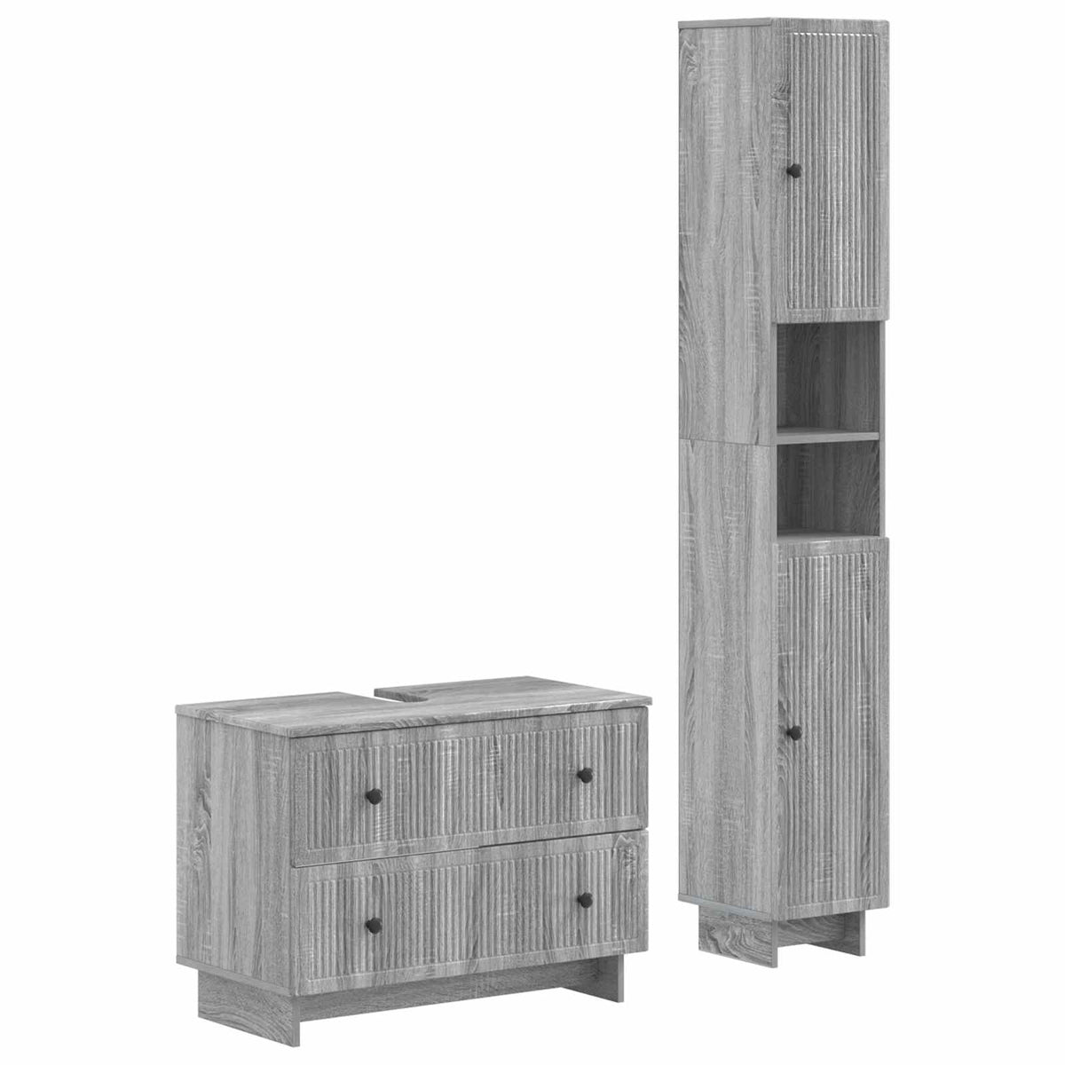 2 Piece Bathroom Cabinet Set ALKMAAR Grey Sonoma Vertical stripes