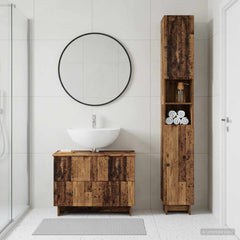 2 Piece Bathroom Cabinet Set EDE Engineered Wood Old Wood Vertical stripes