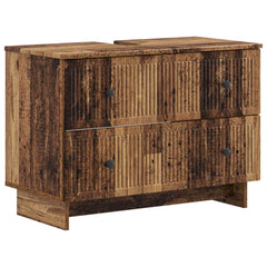 2 Piece Bathroom Cabinet Set EDE Engineered Wood Old Wood Vertical stripes