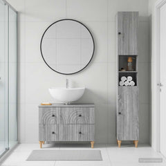 2 Piece Bathroom Cabinet Set ALKMAAR Grey Sonoma Round stripes