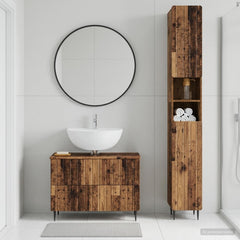 2 Piece Bathroom Cabinet Set EDE Engineered Wood Old Wood Round edge stripes