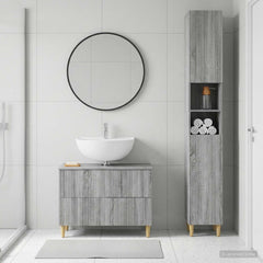 2 Piece Bathroom Cabinet Set ALKMAAR Grey Sonoma Full vertical stripes