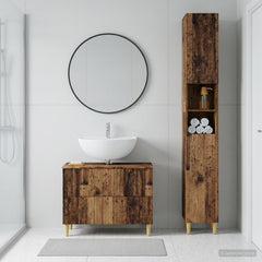 2 Piece Bathroom Cabinet Set EDE Engineered Wood Old Wood Full vertical stripes