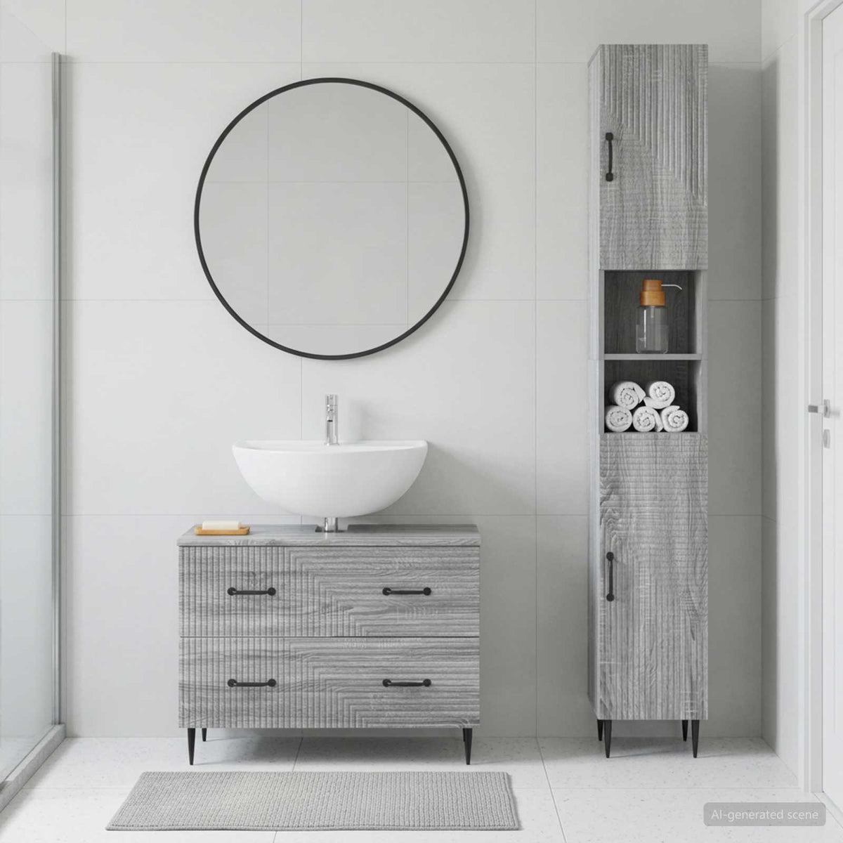 2 Piece Bathroom Cabinet Set ALKMAAR Grey Sonoma Two-way stripes