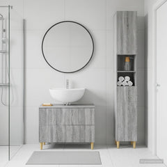 2 Piece Bathroom Cabinet Set ALKMAAR Grey Sonoma Leaf pattern
