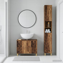 2 Piece Bathroom Cabinet Set EDE Engineered Wood Old Wood Leaf pattern