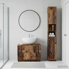 2 Piece Bathroom Cabinet Set EDE Engineered Wood Old Wood V-shape stripes