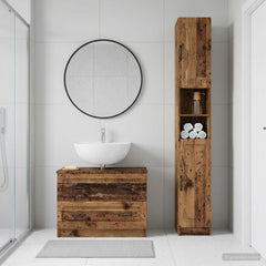 2 Piece Bathroom Cabinet Set EDE Engineered Wood Old Wood O-shape