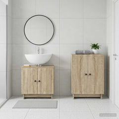 2 Piece Bathroom Cabinet Set EDE Engineered Wood Sonoma Oak Vertical stripes