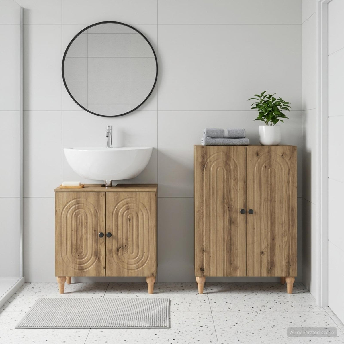 2 Piece Bathroom Cabinet Set ALKMAAR Artisan Oak Round stripes