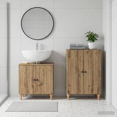 2 Piece Bathroom Cabinet Set ALKMAAR Artisan Oak Round stripes