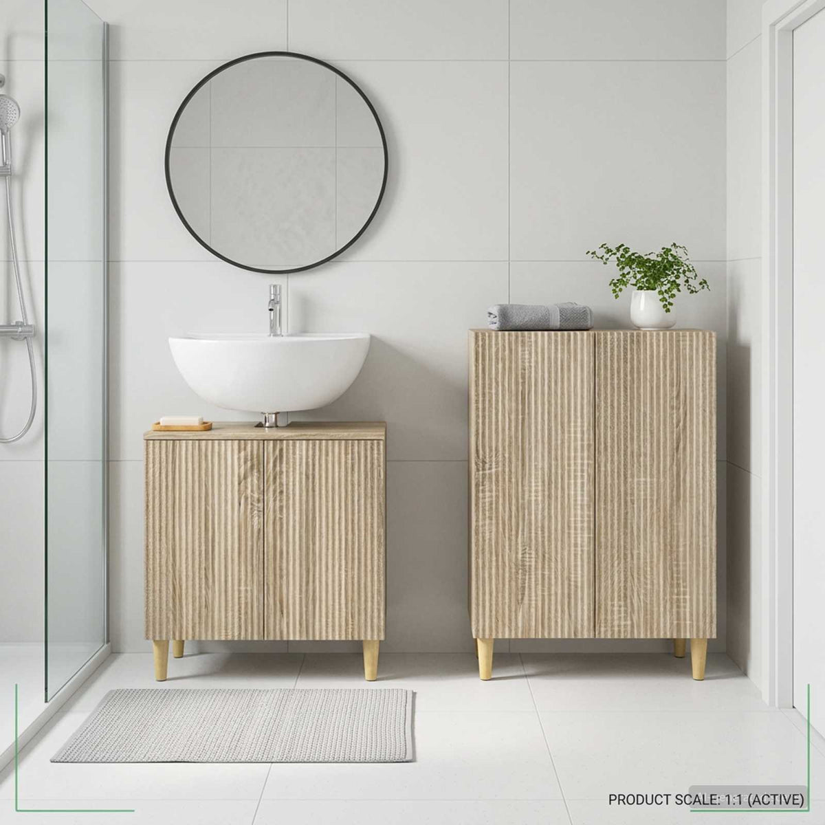 2 Piece Bathroom Cabinet Set EDE Engineered Wood Sonoma Oak Full vertical stripes