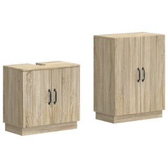 2 Piece Bathroom Cabinet Set EDE Engineered Wood Sonoma Oak V-shape stripes