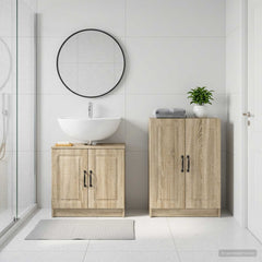 2 Piece Bathroom Cabinet Set EDE Engineered Wood Sonoma Oak O-shape