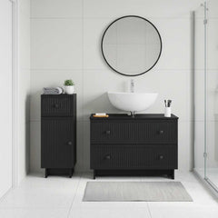 2 Piece Bathroom Cabinet Set EDE Engineered Wood Black Vertical stripes